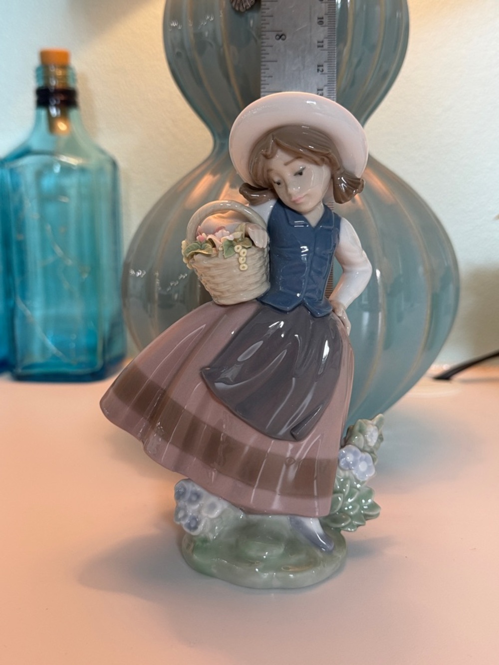 Porcelain Girl Figurine in Pink, Blue and Cream
